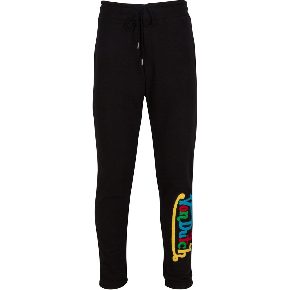 Von Dutch Black Multi Color Chenille Logo Jogger Sweatpants French Terry Unisex